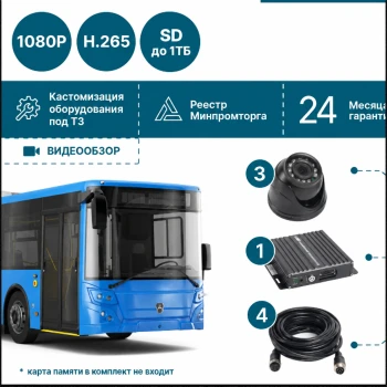 на 3 камеры для общественного транспорта NSCAR BUS301 FullHD_2SD с опциями 4G+GPS/Глонасс